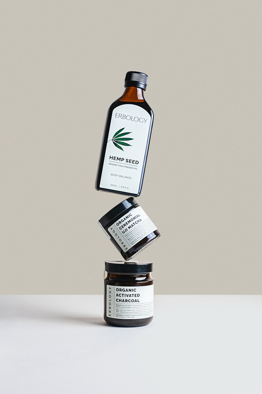 Skincare bottles on marble