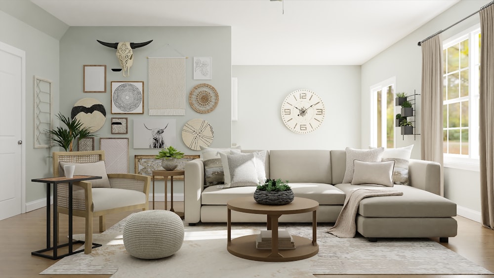Minimal living room with soft textiles