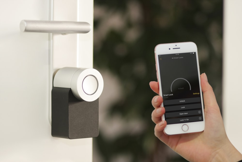 Smart home devices on a modern shelf