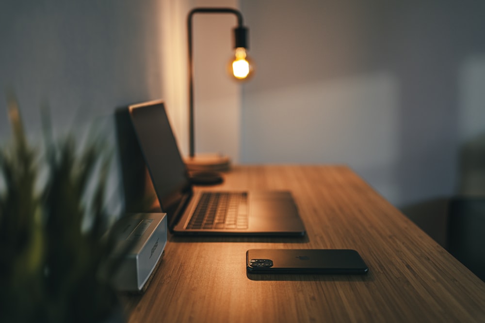 Organized home office desk setup